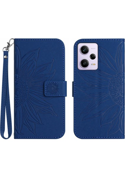 Xiaomi Redmi Için Note 12 Pro 5g/note 12 Pro Speed ​​5g/poco X5 Pro 5g HT04 Flip Case, Ayçiçeği Baskılı Cüzdan Cilt Touch Pu Deri Stand Manyetik Telefon Kapağı El Strap-Sapfire (Yurt Dışından)