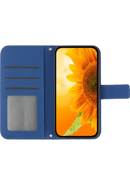 Xiaomi Redmi Için Note 12 Pro 5g/note 12 Pro Speed ​​5g/poco X5 Pro 5g HT04 Flip Case, Ayçiçeği Baskılı Cüzdan Cilt Touch Pu Deri Stand Manyetik Telefon Kapağı El Strap-Sapfire (Yurt Dışından)