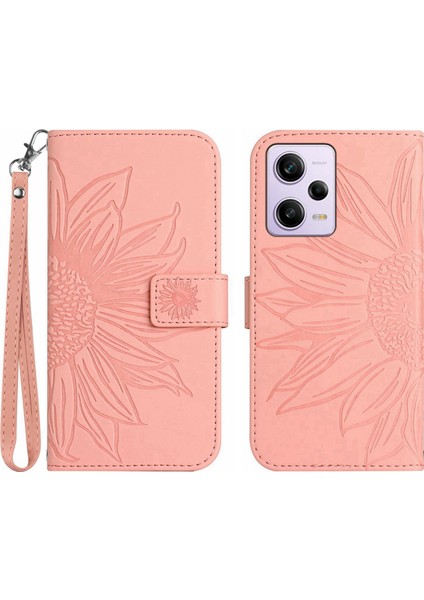 Xiaomi Redmi Için Note 12 Pro 5g/note 12 Pro Speed ​​5g/poco X5 Pro 5g HT04 Flip Kılıfı, Ayçiçeği Baskılı Cüzdan Cilt Touch Pu Deri Stand Manyetik Telefon Kapağı El Strap-Pink ile (Yurt Dışından)