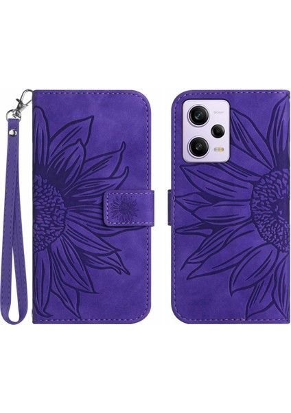 Xiaomi Redmi Için Note 12 Pro 5g/note 12 Pro Speed ​​5g/poco X5 Pro 5g HT04 Flip Case, Ayçiçeği Baskılı Cüzdan Cilt Touch Pu Deri Stand Manyetik Telefon Kapağı El Strap-Dark Mor ile (Yurt Dışından)