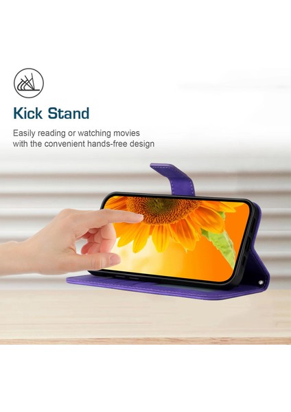 Xiaomi Redmi Için Note 12 Pro 5g/note 12 Pro Speed ​​5g/poco X5 Pro 5g HT04 Flip Case, Ayçiçeği Baskılı Cüzdan Cilt Touch Pu Deri Stand Manyetik Telefon Kapağı El Strap-Dark Mor ile (Yurt Dışından)