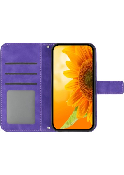 Xiaomi Redmi Için Note 12 Pro 5g/note 12 Pro Speed ​​5g/poco X5 Pro 5g HT04 Flip Case, Ayçiçeği Baskılı Cüzdan Cilt Touch Pu Deri Stand Manyetik Telefon Kapağı El Strap-Dark Mor ile (Yurt Dışından)
