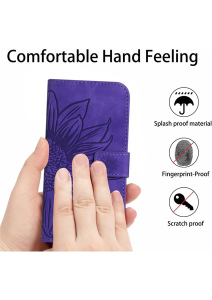 Xiaomi Redmi Için Note 12 Pro 5g/note 12 Pro Speed ​​5g/poco X5 Pro 5g HT04 Flip Case, Ayçiçeği Baskılı Cüzdan Cilt Touch Pu Deri Stand Manyetik Telefon Kapağı El Strap-Dark Mor ile (Yurt Dışından)