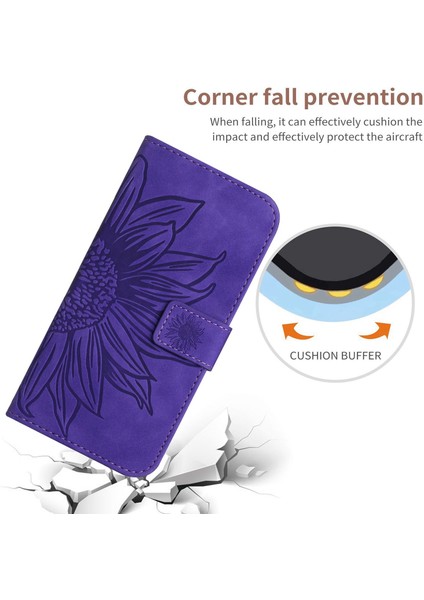 Xiaomi Redmi Için Note 12 Pro 5g/note 12 Pro Speed ​​5g/poco X5 Pro 5g HT04 Flip Case, Ayçiçeği Baskılı Cüzdan Cilt Touch Pu Deri Stand Manyetik Telefon Kapağı El Strap-Dark Mor ile (Yurt Dışından)
