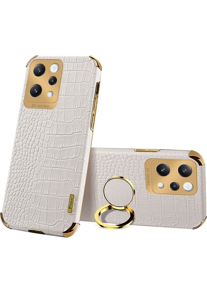 Xiaomi Redmi 12 4g Case Timsah Doku Yüzük Kickstand Deri+Tpu Telefon Kapak-Beyaz (Yurt Dışından)