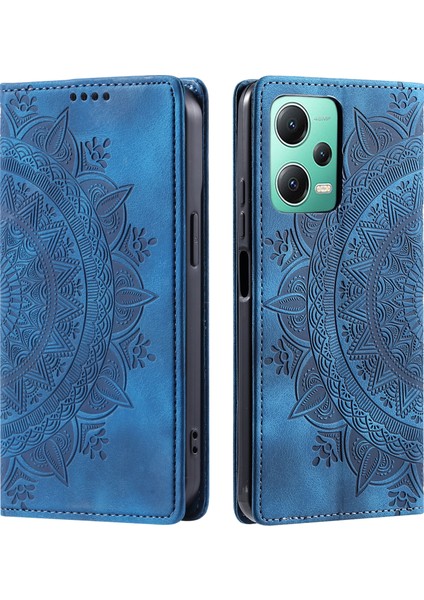 Xiaomi Redmi Için Note 12 5g (Çin)/12 5g (Global)/12 5g (Hindistan)/poco X5 5g Kasa Manyetik Deri Baskılı Telefon Kapak Mavisi (Yurt Dışından)