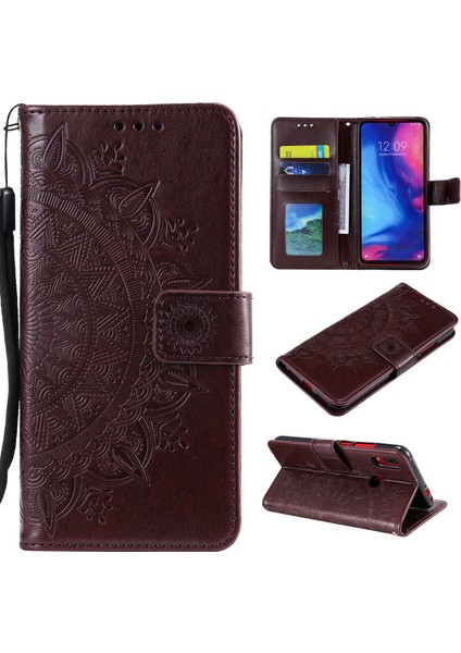 Mandala Desen Cüzdanı Standı Deri Flip Case Xiaomi Redmi Not 7s/not 7/not 7 Pro (Hindistan) -Bark Brown (Yurt Dışından)