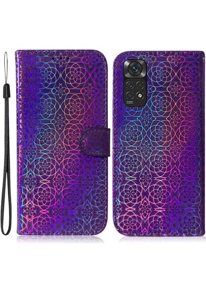 Xiaomi Redmi Için Note 12 Pro 4g/11 Pro 4g (Mediatek)/note 11 Pro 5g (Qualcomm) Göz Kamaştırıcı Çiçek Desen Cüzdanı Pu Deri Deri Stand Folio Flip Cover Strap-Spurple ile Manyetik Kabuk (Yurt Dışından)