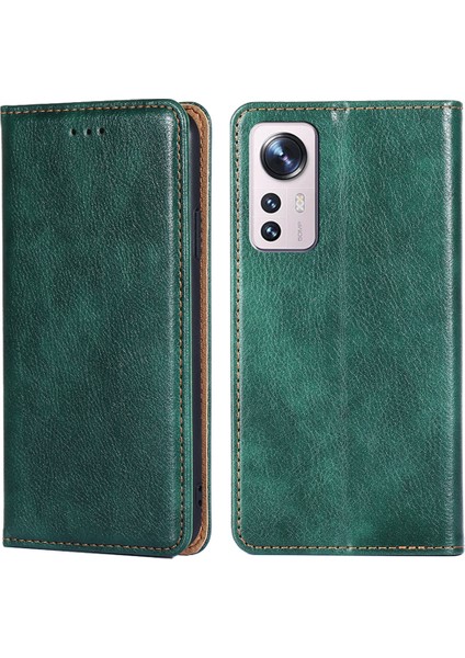 Xiaomi 12 Pro 5G/12S Pro 5g/12 Pro (Boyut) 5g Flip Pu Deri Deri Cüzdan Telefon Kapak Standı Gizli Manyetik Adsorpsiyon Folio Vaka Yeşili (Yurt Dışından)
