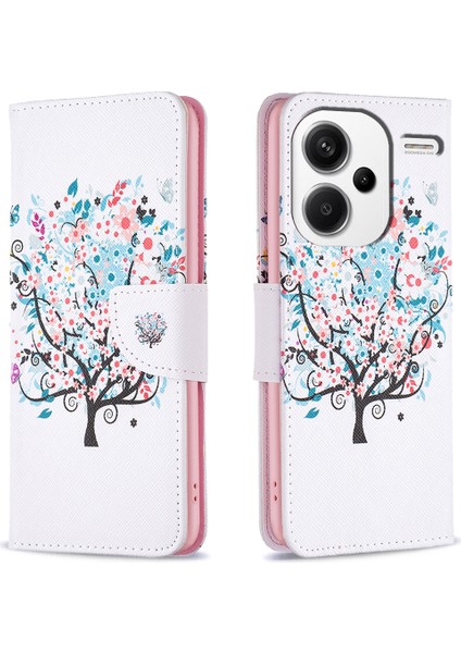 Xiaomi Redmi Note 13 Pro+ 5g Kılıf Kart Tutuculu Pu Deri Desen Baskılı Telefon Kapağı-Çiçek Ağacı (Yurt Dışından)