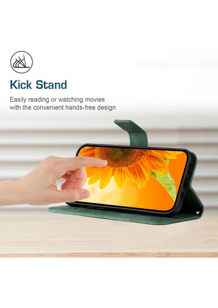 Xiaomi Redmi Için Note 12 Pro 5g/note 12 Pro Speed ​​5g/poco X5 Pro 5g HT04 Flip Case, Ayçiçeği Baskılı Cüzdan Cilt Touch Pu Deri Stand Manyetik Telefon Kapağı El Strap-Dark Yeşil (Yurt Dışından)