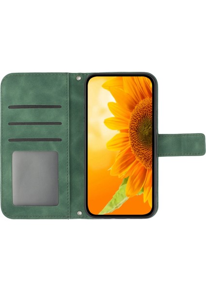 Xiaomi Redmi Için Note 12 Pro 5g/note 12 Pro Speed ​​5g/poco X5 Pro 5g HT04 Flip Case, Ayçiçeği Baskılı Cüzdan Cilt Touch Pu Deri Stand Manyetik Telefon Kapağı El Strap-Dark Yeşil (Yurt Dışından)
