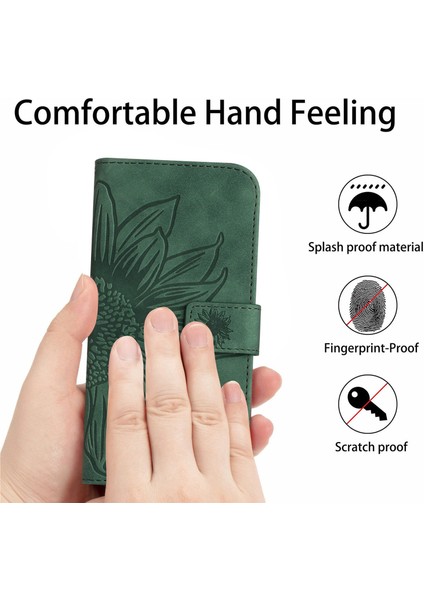 Xiaomi Redmi Için Note 12 Pro 5g/note 12 Pro Speed ​​5g/poco X5 Pro 5g HT04 Flip Case, Ayçiçeği Baskılı Cüzdan Cilt Touch Pu Deri Stand Manyetik Telefon Kapağı El Strap-Dark Yeşil (Yurt Dışından)