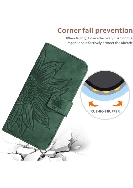Xiaomi Redmi Için Note 12 Pro 5g/note 12 Pro Speed ​​5g/poco X5 Pro 5g HT04 Flip Case, Ayçiçeği Baskılı Cüzdan Cilt Touch Pu Deri Stand Manyetik Telefon Kapağı El Strap-Dark Yeşil (Yurt Dışından)