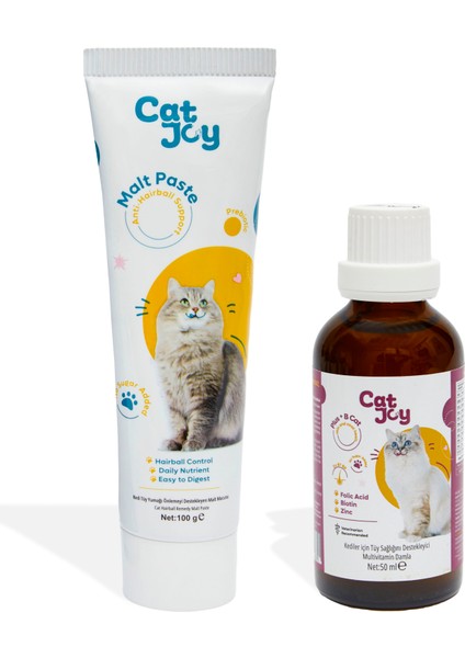 Catjoy Süper 2'li Paket Anti Hairball Malt Macun 100 gr ve B Plus Kedi Tüy Damlası 50 ml