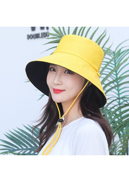 Ilkbahar ve Yaz Güneşlik Çift Taraflı Plaj Şapkası Bayanlar Seyahat Güneş Koruyucu Büyük Kenarlı Şapka (Yurt Dışından)