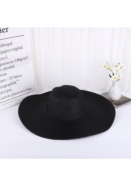 Hasır Şapka Güneş Şapkası Bayanlar Plaj Şapkası Açık Güneşlik Büyük Kenarlı Şapka (Yurt Dışından)