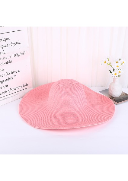 Hasır Şapka Güneş Şapkası Bayanlar Plaj Şapkası Açık Güneşlik Büyük Kenarlı Şapka (Yurt Dışından)