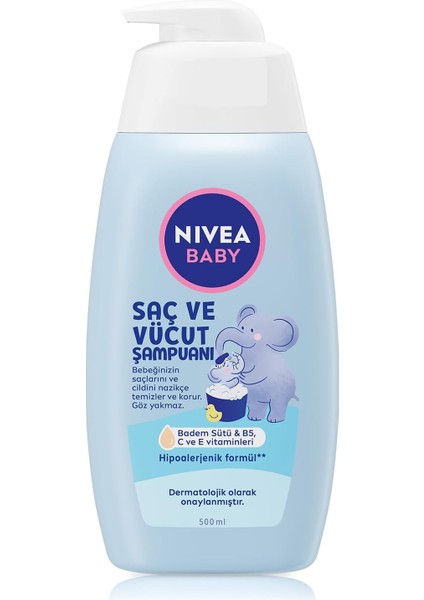 Baby Bebek Saç ve Vücut Şampuanı 500 Ml, Göz Yakmayan Formül, Badem Sütü, C&e Vitamini, Hassas Cilt