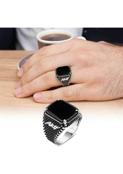 Tekno Trust Gümüş Gümüş Isimli Oniks Taşlı Erkek Yüzük Zirkon Taş Parlak indirimleri