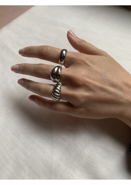 Tekno Trust Gümüş Bombeli Yüzük Seti 3'lü Altın Kaplama fırsatları