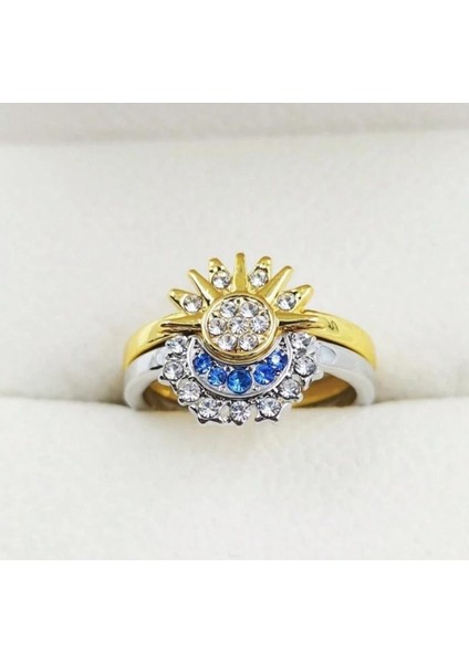 Tekno Trust Zirkon Taş Çelik Güneş Ay Yüzük Çelik Altın fiyatları