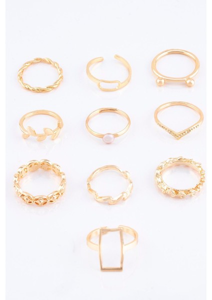 Tekno Trust Zirkon Taş Inci ve Zeytin Dalı Figürlü 10'lu Yüzük Kombini 023 Paslanmaz Çelik Altın fiyatları