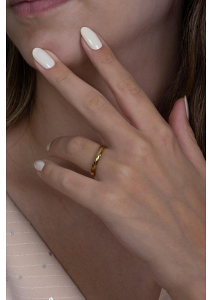 Tekno Trust Sarı 3mm Ince Bombeli Parlak Erkek Kadın Unisex Çelik Alyans Yüzük CL27 Paslanmaz Çelik Parlak fiyatları