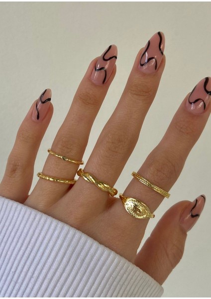 Tekno Trust Altın Gold Renk Yüzük Seti Gümüş