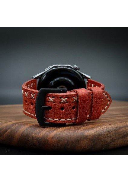 Huawei Watch Gt Uyumlu Ultimate Çapraz Dikişli Kırmızı 22MM Saat Kordonu modelleri