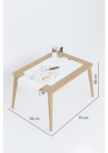 Obi Atölye Ahşap Oyun Aktivite Masası 1 Sandalyeli Suya Dayanıklı Çocuk Masası - 30 Mt. Resim Kağıdı