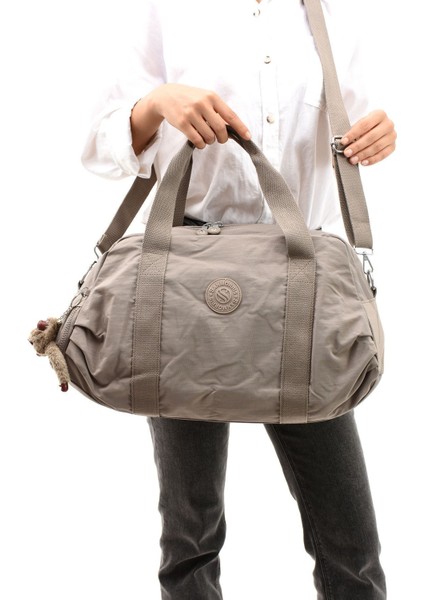 Unısex Büyük Boy Vizon Renkli Krinkıl Kumaş Ayakkabı Bölümlü Çapraz Askılı Spor ve Seyahat Çantası fiyatları