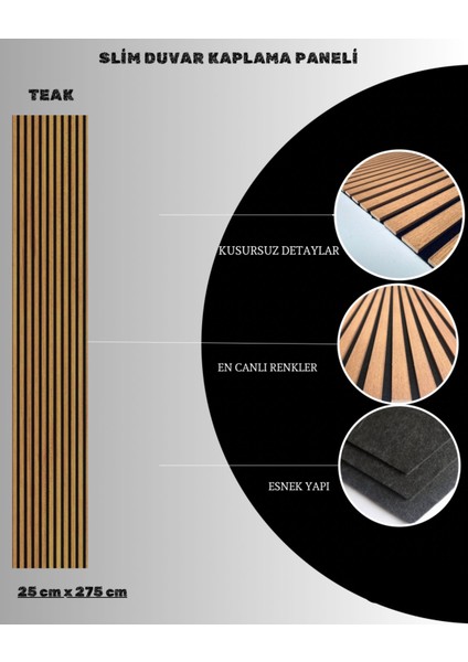 Dekor Var Teak Akustik Esnek Keçeli Slim Duvar Kaplama Paneli