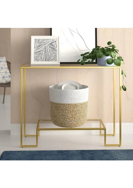 Tino Furniture Brooklyn Gold Metal Cam Raflı Dresuar Konsol