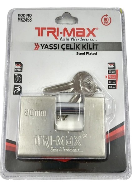 Yassı Çelik Asma Kilit - 80 mm (MK2458)