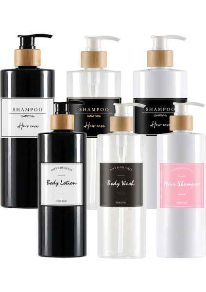 300ML-TRANS Tarzı Bambu Pompa Sabunluk Mutfak Banyo Için El Bulaşık Sabunu Şampuan Kremi Vücut Yıkama Dispenseri Su Geçirmez Etiketler ile (Yurt Dışından) fiyatları