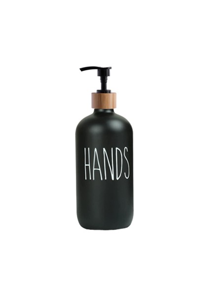 B Tarzı Mutfak Sabunluk Şişe Mat Siyah Doldurulabilir Eller Yemekleri Basın Şişe Bambu Ahşap Pompa Banyo Depolama Şişesi 500 ml (Yurt Dışından)