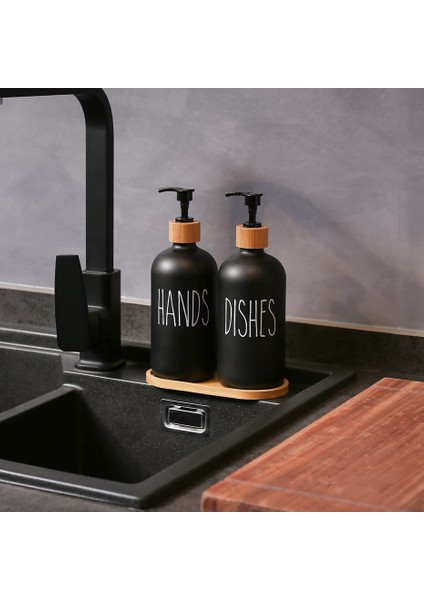 B Tarzı Mutfak Sabunluk Şişe Mat Siyah Doldurulabilir Eller Yemekleri Basın Şişe Bambu Ahşap Pompa Banyo Depolama Şişesi 500 ml (Yurt Dışından) fırsatları