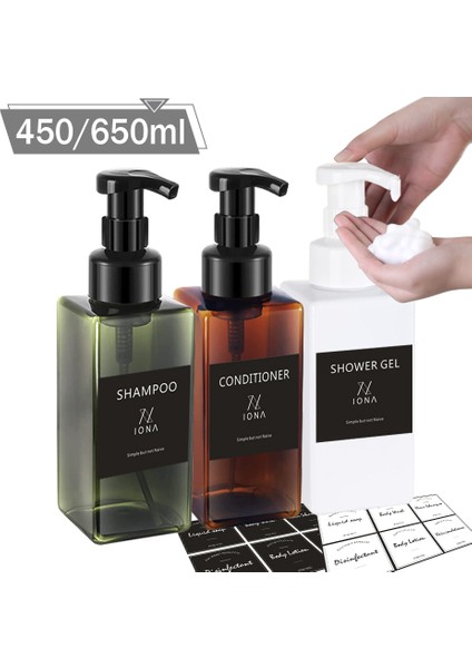 Yeşil Tarzı 650ML ml Köpük Sabunluk Doldurulabilir Şampuan Duş Jeli Vücut Yıkama El Sabunu Köpük Şişesi Seyahat Depolama Şişesi (Yurt Dışından)