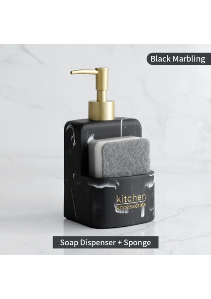 Siyah Stil 350ML Mutfak Lavabo Tezgahı Sıvı El Sabunu Dispenseri Pompa Şişe Caddy Sünger Tutucu Banyo Tezgahı Depolama ve Organizasyon (Yurt Dışından)