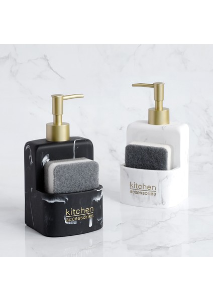 Siyah Stil 350ML Mutfak Lavabo Tezgahı Sıvı El Sabunu Dispenseri Pompa Şişe Caddy Sünger Tutucu Banyo Tezgahı Depolama ve Organizasyon (Yurt Dışından) fiyatları