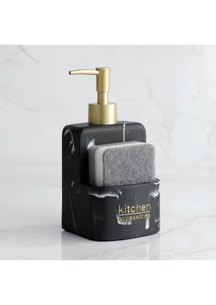 Siyah Stil 350ML Mutfak Lavabo Tezgahı Sıvı El Sabunu Dispenseri Pompa Şişe Caddy Sünger Tutucu Banyo Tezgahı Depolama ve Organizasyon (Yurt Dışından) modelleri