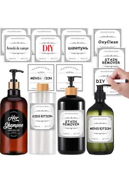 W Tarzı Sabun Pompalı Dağıtıcı Şişe Dıy Su Geçirmez Etiket Çıkartmaları Banyo Mutfak El Sabunu Şişe Etiketleri Losyon Şampuan Kremi (Yurt Dışından)
