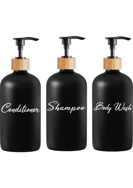 Net Stil Mat Siyah Doldurulabilir Şampuan Şişesi Bambu Pompalı Şampuan ve Duş Duvarı Için Saç Kremi Dispenseri Şampuan Dispenseri 500 ml (Yurt Dışından) fiyatları