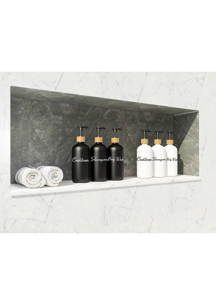 Net Stil Mat Siyah Doldurulabilir Şampuan Şişesi Bambu Pompalı Şampuan ve Duş Duvarı Için Saç Kremi Dispenseri Şampuan Dispenseri 500 ml (Yurt Dışından) modelleri