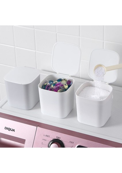 Beyaz Stil Tezgah Saklama Kutusu Çamaşır Boncuk Konteyner Çok Kullanımlı Çamaşır Tozu Kapaklı Kutu Yıkama Odası Organizatör (Yurt Dışından) modelleri