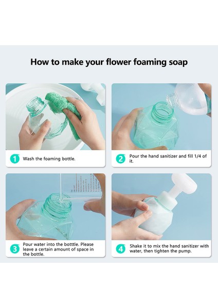 Mavi Stil 300 ml Çiçek Sabunluk Köpük Pompa Şişesi Mutfak Plastik Doldurulabilir Kaplar Kozmetik Yüz Temizleyici Şampuan Duş 300 ml (Yurt Dışından) fırsatları