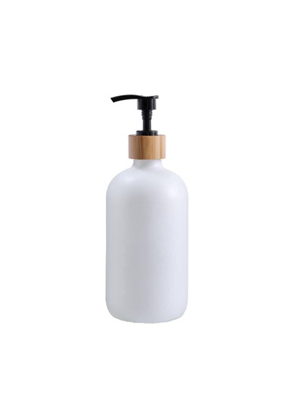 Beyaz Stil 500 ml Mutfak Sabunluk Şişe Mat Siyah Bambu Ahşap Pompa Şişe Bulaşık Sabunu El Sabunu Doldurulabilir Şişe Banyo Aksesuarı (Yurt Dışından)