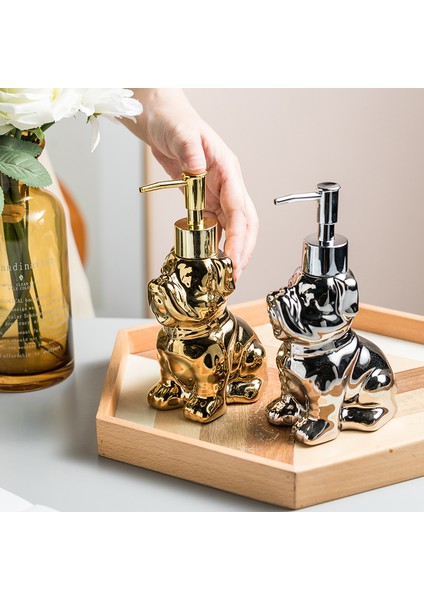 Bir Stil Seramik Losyon Şişe Basın Kafa Sabun Şişesi Karikatür Köpek Altın Köpek Tuvalet Depolama Sabunluk Banyo Aksesuarları (Yurt Dışından) fırsatları