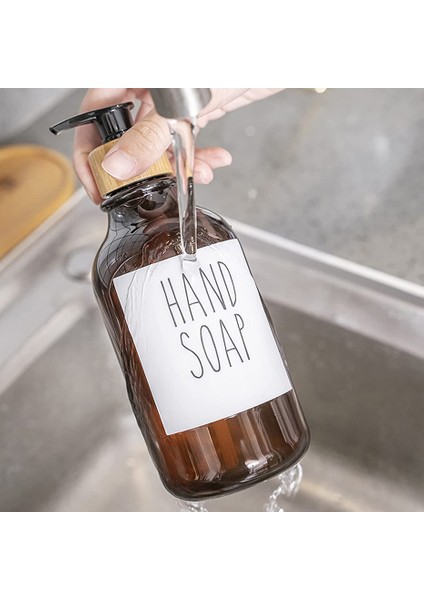 Kahverengi Tarzı 500 ml ml Sabunluk Şişe Bambu Pompa Banyo Taşınabilir Sabun Şişesi Şampuan Duş Jeli Doldurulabilir Şişe Su Geçirmez Etiket (Yurt Dışından) modelleri